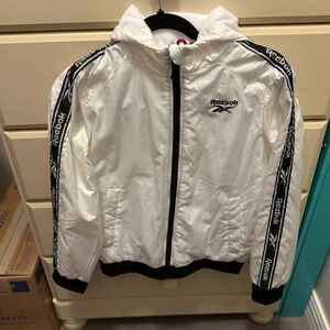 Reebok Girls White Jacket with Black Trim Rain Proof